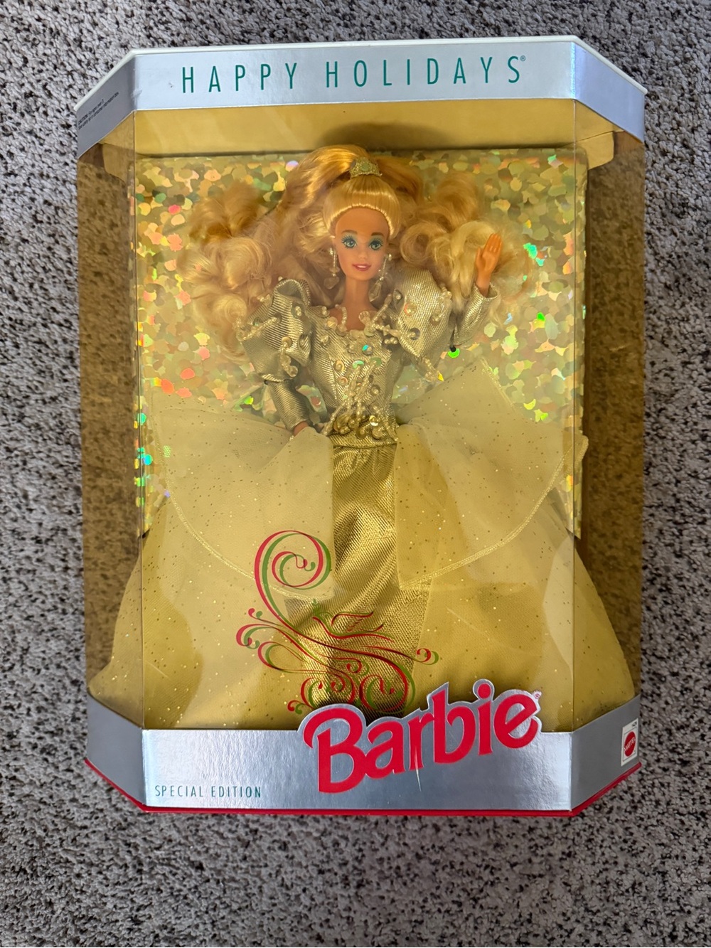 1992 Barbie Happy Holidays Special Edition Gold Gown Doll